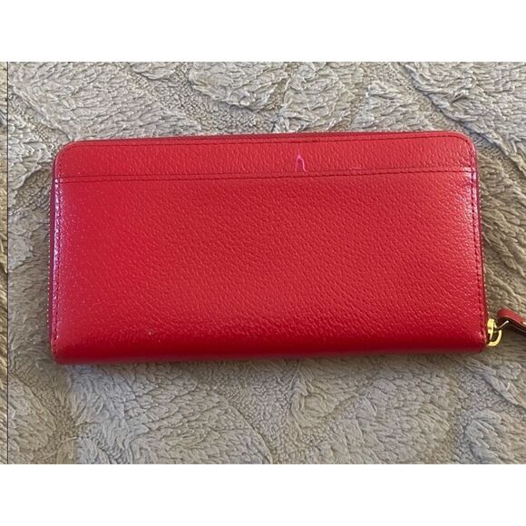 Kate Spade Zip Around Long Wristlet Wallet Red Leather Classic Everyday Casual - Picture 2 of 11